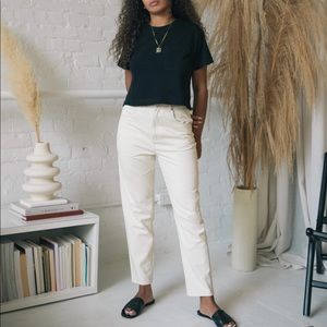 KOTN high waisted tapered white trouser, denim, women's 8